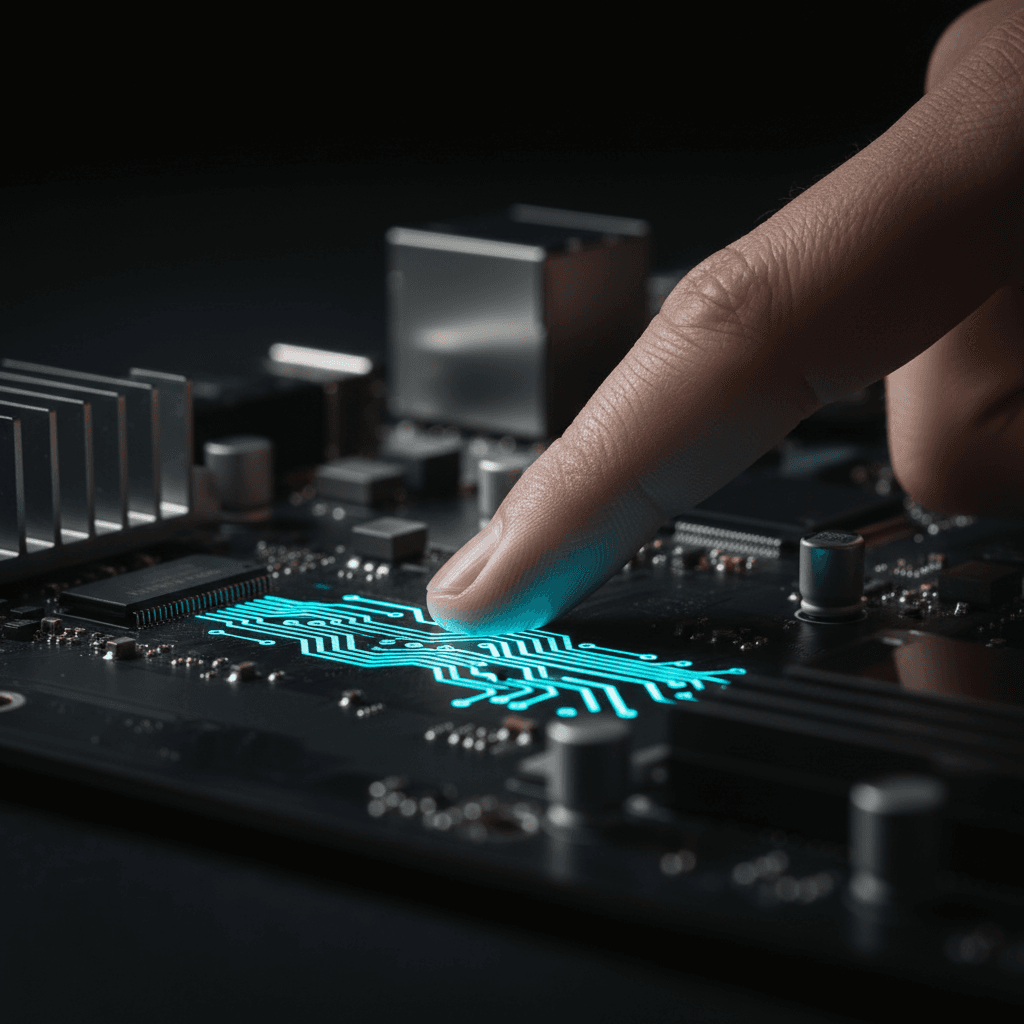 Finger near illuminated circuit board